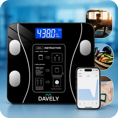 Balança Digital Bioimpedância Bluetooth Corporal Aparelho Alta Capacidade App Gratuito Para Android E Para Ios Cor Preto Balança De Banheiro Academia Marca Davely