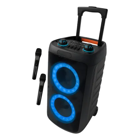 Caixa De Som Bluetooth Amplificada Grande Potencia Hz-2000 + 2 Microfones Sem Fio Limpo Preto 127/220v