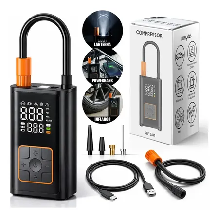 Compressor De Ar Portátil Digital B&g Preto Usb-c Para Carro Moto Bike 127/220v 60 Hz Monofásica