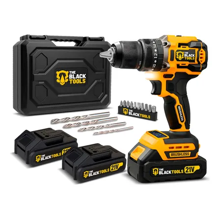 Parafusadeira Furadeira De Impacto Profissional Sem Fio 2 Baterias 21v Com Maleta Tb-21yx The Black Tools Amarelo E Preto 127/220v 60hz