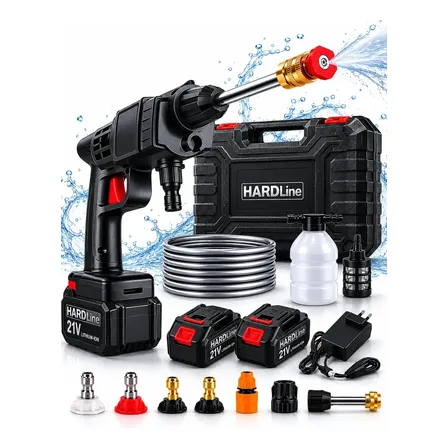 Lavadora Lava Jato Portátil De Alta Pressão Automotiva Sem Fio Hidrolavadora Recarregável Com 2 Baterias + Maleta Completa Bivolt Hardline Preta 127/220v 50hz/60hz