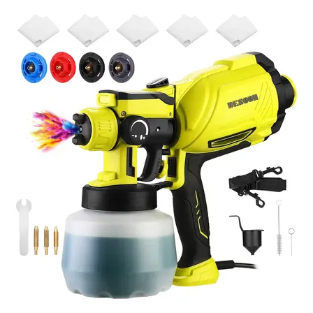 Pistola De Pintura 1600w Motor De Cobre Puro 1200ml Elétrica Profissional Pulverizador 38000rpm Com 4 Bicos De Cobre 127v Desoon Verde-limão