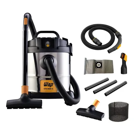 Aspirador De Pó E Água Wap Gtw Inox 12 1400w Com Bocal De Sopro Aço Inoxidável/preto/amarelo 220v