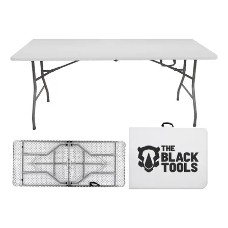 Mesa Dobrável Vira Maleta Com Alça Portátil 1.80m Para Camping Pesca Jardim Área Externa Tft1800 The Black Tools Branco