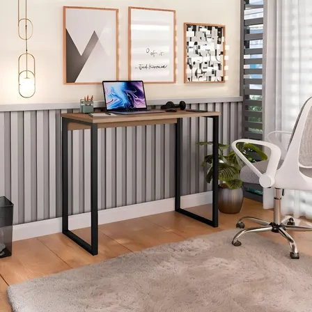 Escrivaninha Industrial Mesa Estudo Aparador Office Aço Mdf