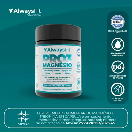 Pro3magnésio Always Fit Kit 3 Magnésio Treonato Quelato Dimalato 60 Cápsulas Sem Sabor