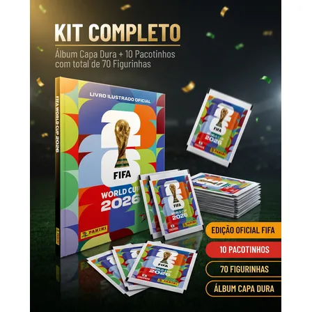 Kit 70 Figurinhas + Álbum Copa Do Mundo Fifa 2026 Panini Capa Dura C/ 10 Envelopes