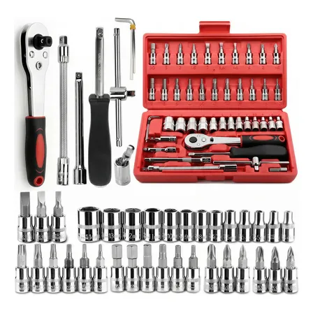 Kit 46 Ferramenta Jogo Chave Catraca Repara Moto Carros Vermelho