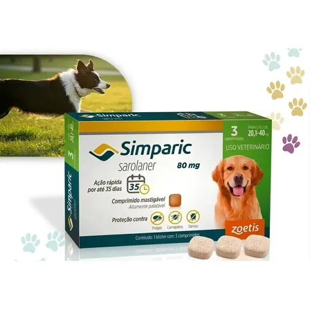 Simparic 80mg Antipulgas 20 A 40kg Zoetis 3 Comprimidos Verde-escuro