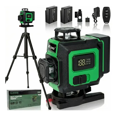 Nível A Laser Verde 16 Linhas + Tripé + 2 Baterias