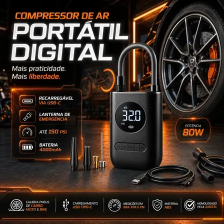 Mini Compressor De Ar De Bomba De Pneu Inflável Sem Fio B&G Preto 60 Hz Monofásica