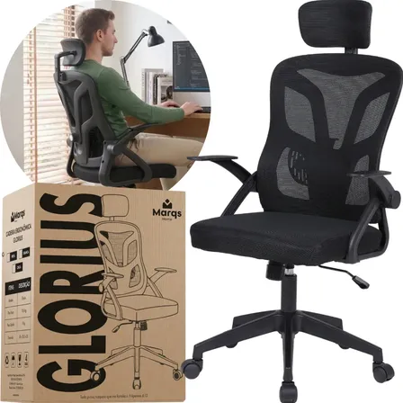 Cadeira De Escritorio Ergonomica Nr17 Glorious Marqs Home Giratoria Resistente Reforçada 180kg Confortavel Reuniao Mesh Preta